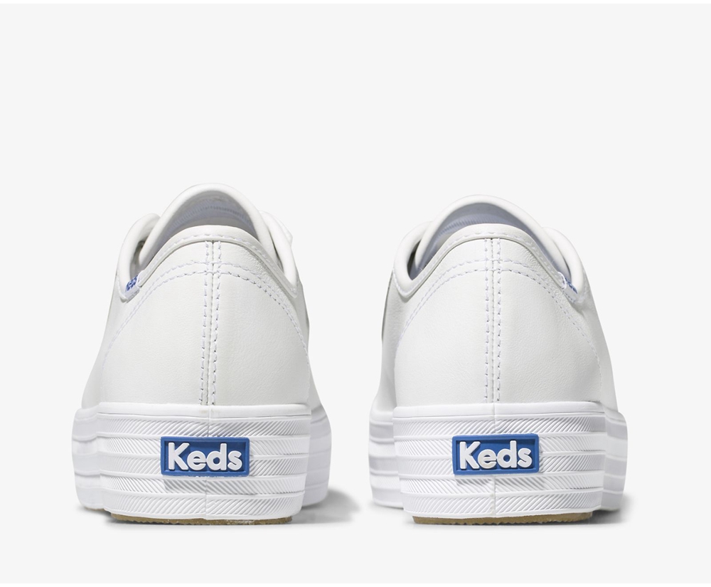 Womens Keds Sneakers - Triple Kick Leather - White - 1463-GUOKJ